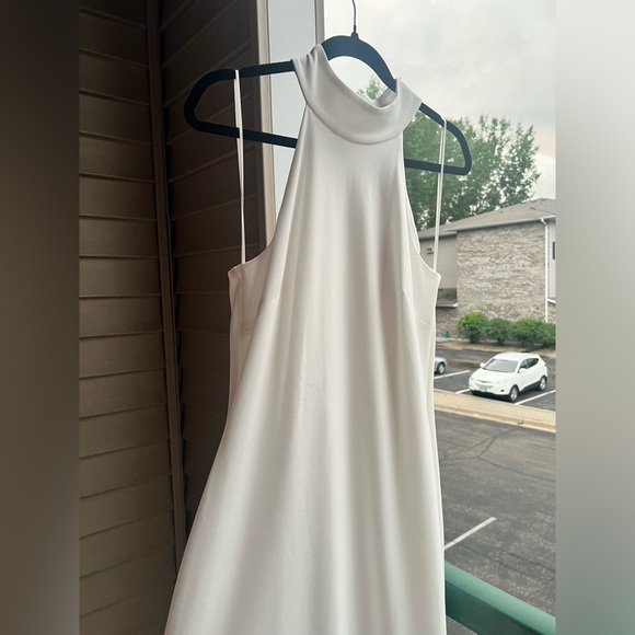 🆕Belle Badgley Mischka Reese Gown Dress White Party Wedding Chic Slit Maxi Sz 10 - Picture 5 of 17